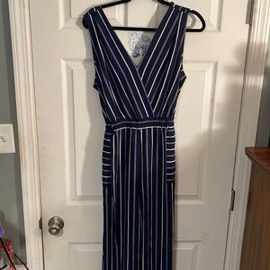 Women’s navy blue and white striped jumpsuit